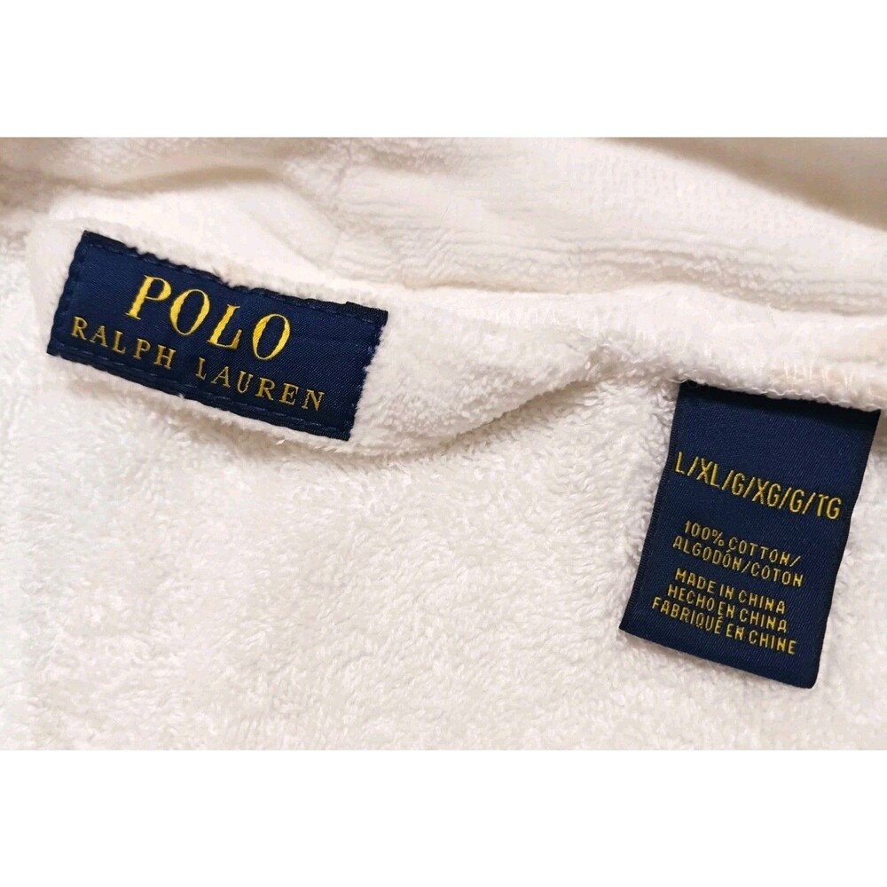 Men’s Polo Ralph Lauren White Terry Velour Robe L/XL Blue Pony Spa Luxury Belted - Picture 6 of 6